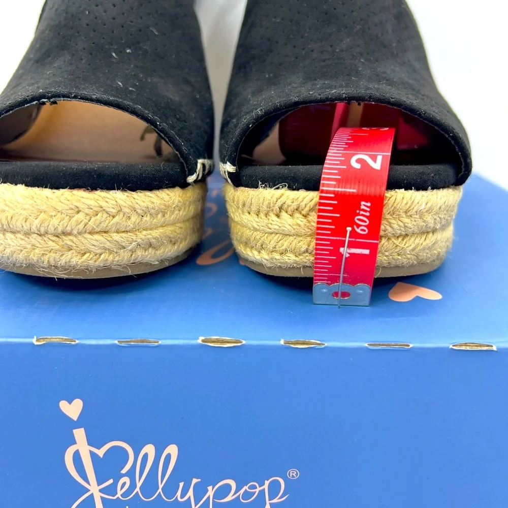 JELLYPOP, RAVISHING BLACK ESPADRILLE, PEEP TOE, WEDGES ADJUSTABLE ANKLE LOOP,10M - Picture 14 of 16